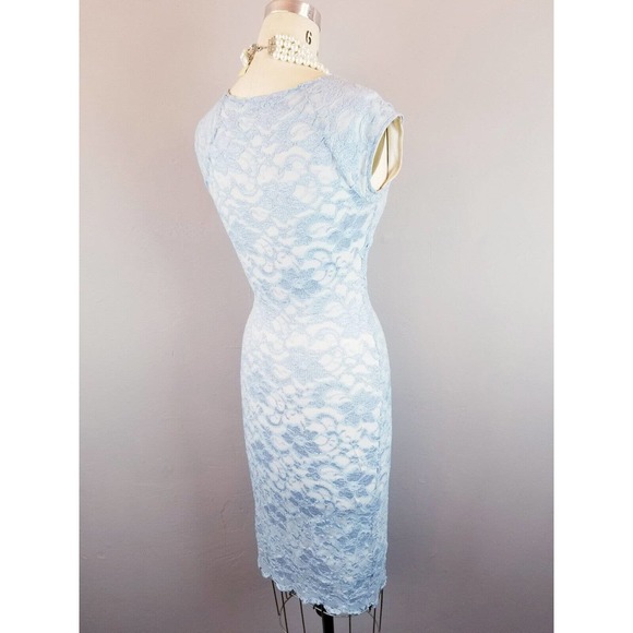 Ruby Pale Blue Stretch Lace Bodycon Lined Pencil Dress Women's Medium - Picture 5 of 7